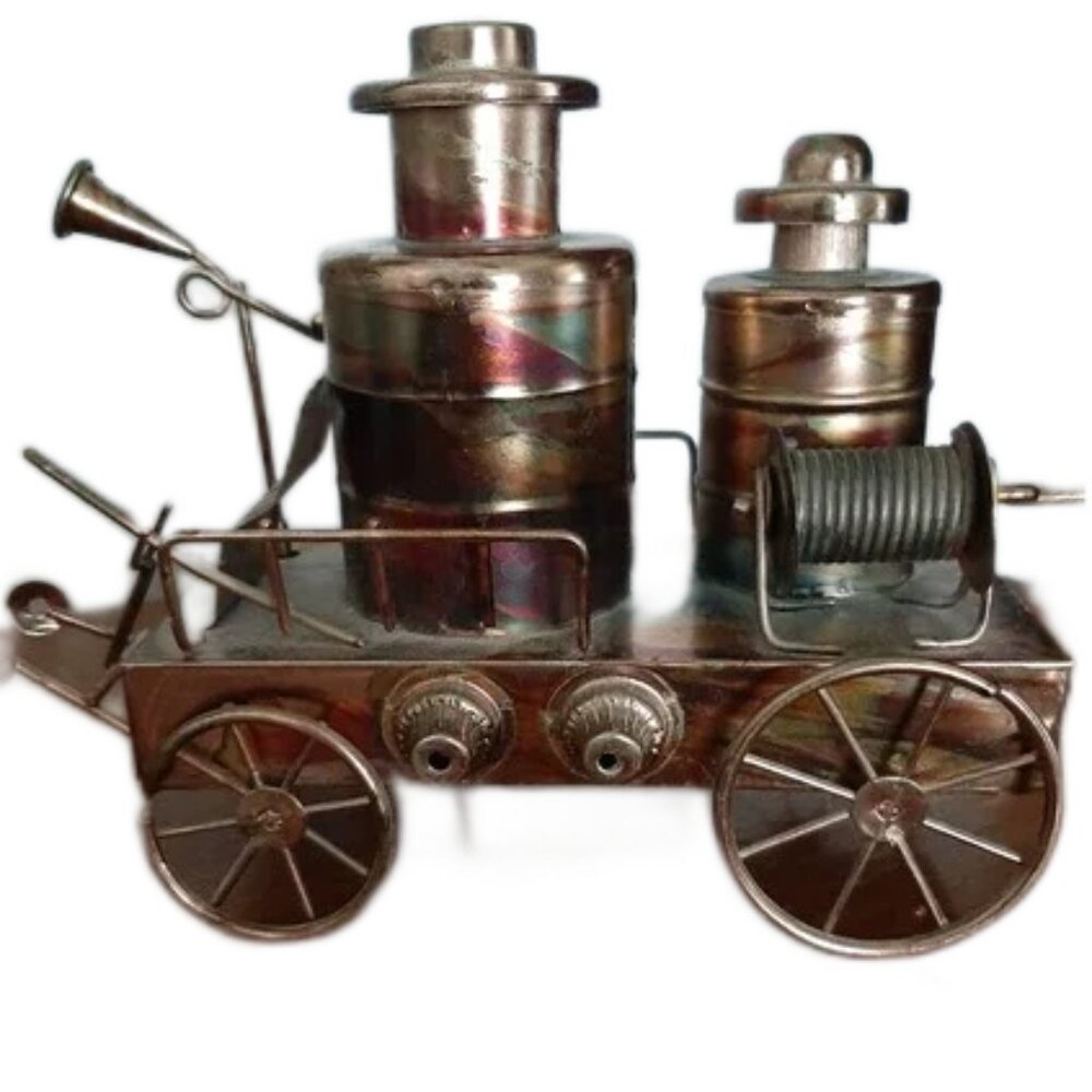 Vintage Firetruck Tin WindUp Music Box Copper Color Play Smoke Gets in Your Eyes